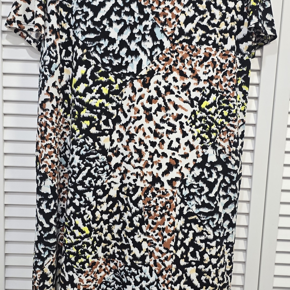 Christian Siriano Black Leopard Print Midi Dress with Brown & Neon Accents